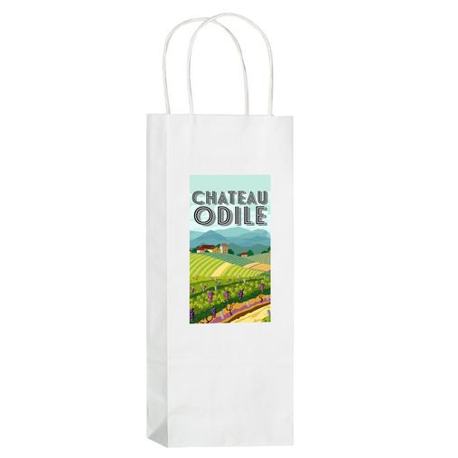 Custom Printed White Kraft Paper 1-Bottle Wine Tote Bag w/Full Color (5.5"x3.25"x12.5") - Color Evolution - 1W5313-CE